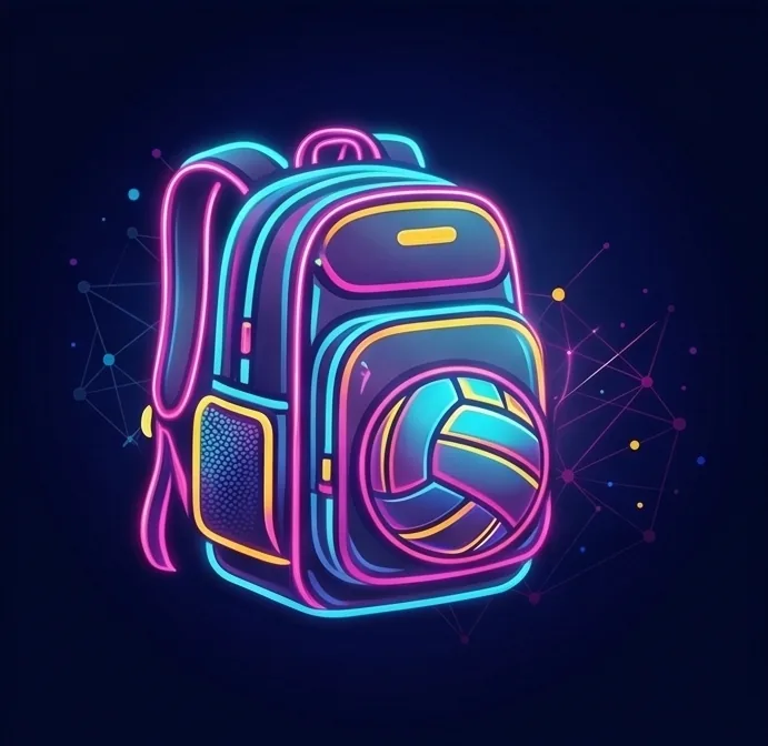 Neon illustration of a volleyball backpack