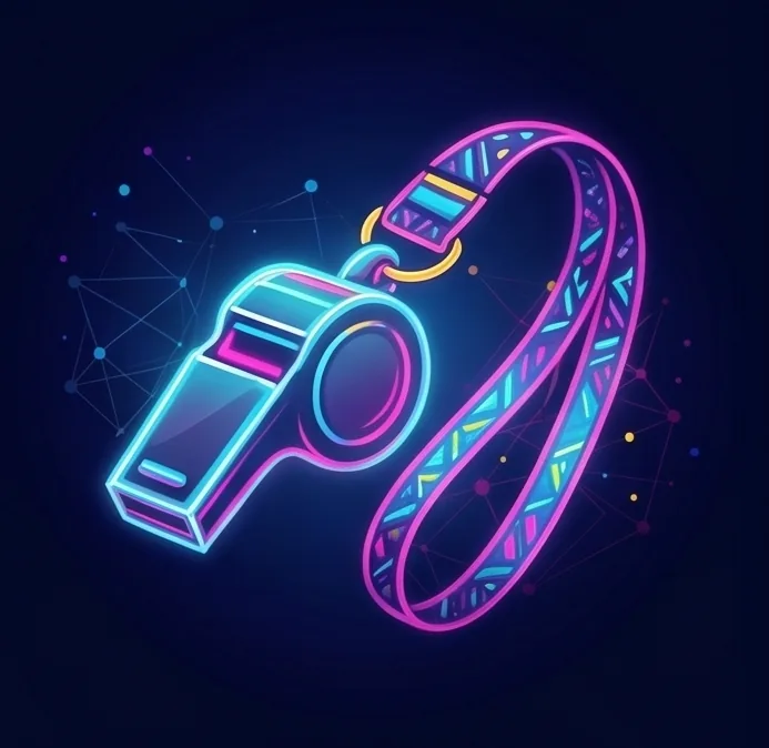 Neon illustration of a referee whistle and lanyard
